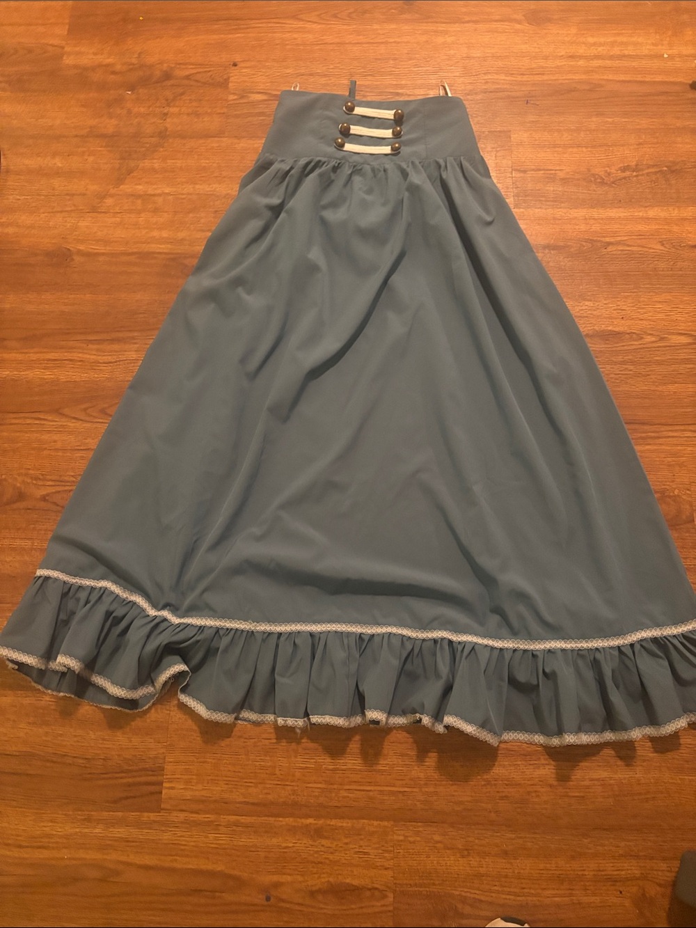 Blue Ruffled Maxi Skirt with Contrast Trim